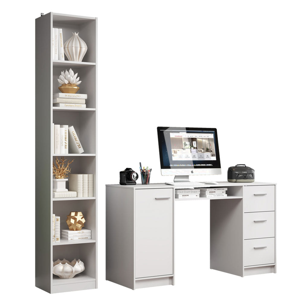 Escritorio de Oficina 173 cm Alaska + Mueble Estante Librero Blanco Madesa