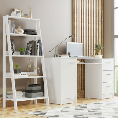 Escritorio de Oficina Alaska 136 cm + Mueble Estante Librero Blanco Madesa