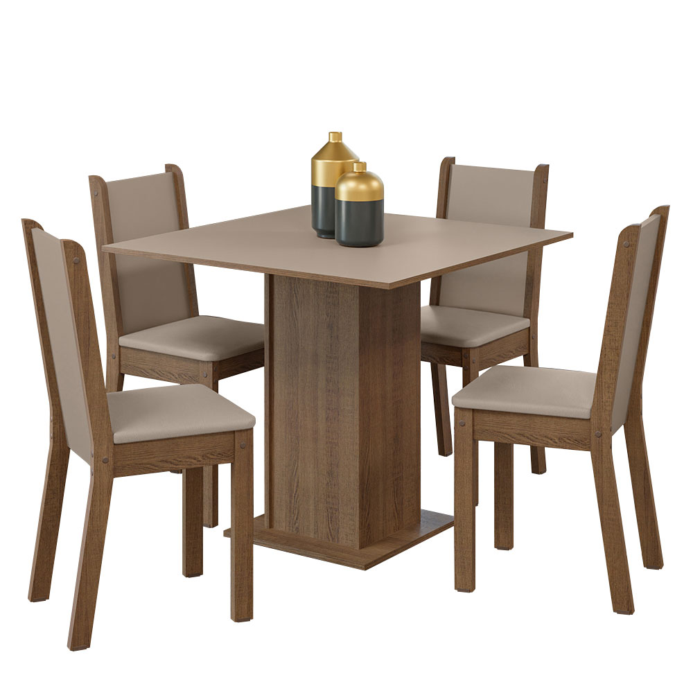 Juego de Comedor Alana con 4 Sillas Marrón/Crema/Beige