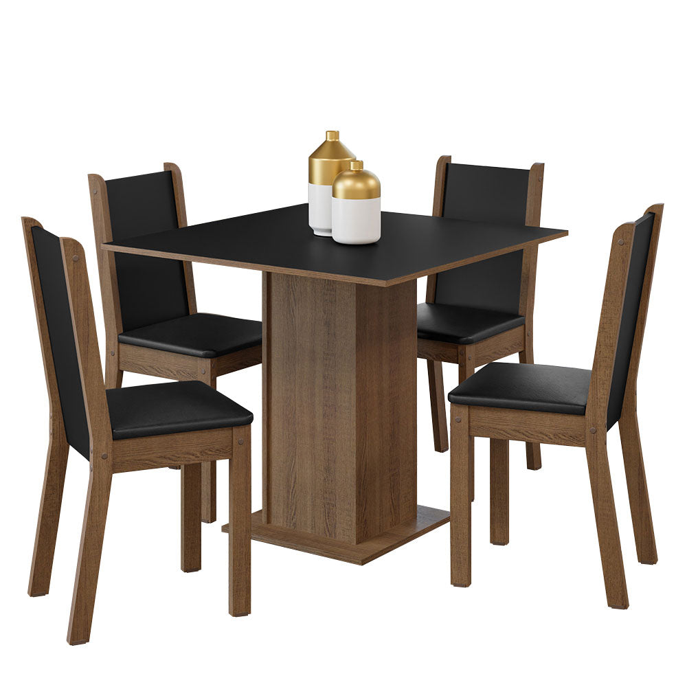 Juego de Comedor Alana con 4 Sillas Marrón/Negro/Sintético
