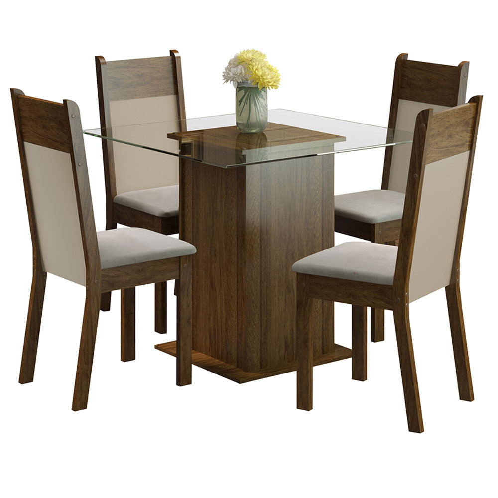 Juego de Comedor Dallas con 4 Sillas Encimera Cuadrada de Cristal Marrón/Crema/Beige
