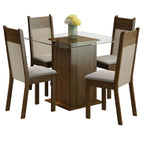 Juego de Comedor Dallas con 4 Sillas Encimera Cuadrada de Cristal Marrón/Crema/Beige
