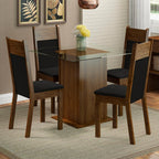Juego de Comedor Dallas con 4 Sillas Encimera Cuadrada de Cristal Marrón/Negro Sintético