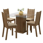 Juego de Comedor Madesa Maya con 4 Sillas y Encimera Cuadrada de Cristal MarrónBeige