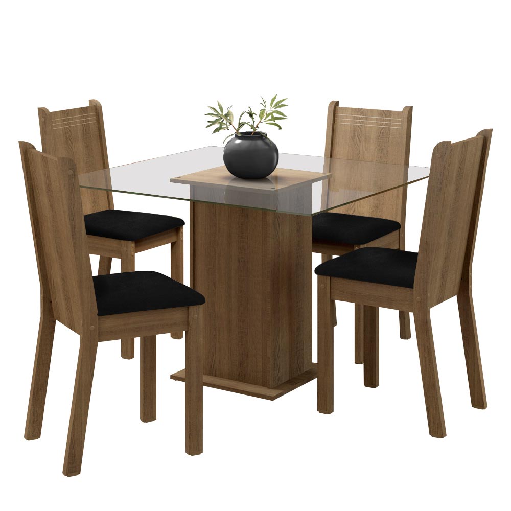 Juego de Comedor Madesa Maya con 4 Sillas y Encimera Cuadrada de Cristal Marrón/Negro