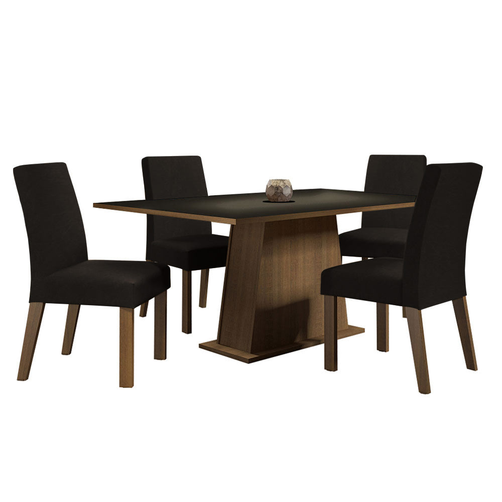 Juego de Comedor Flavia con 4 Sillas Oxford Marrón/Negro/Oxford