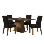 Juego de Comedor Sabrina con 4 Sillas - Tablero de Madera y Cubierta de Cristal Marrón/Negro/Oxford