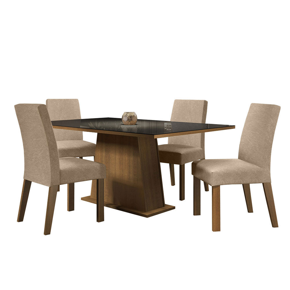 Juego de Comedor Sabrina con 4 Sillas - Tablero de Madera y Cristal Marrón/Negro/Imperial