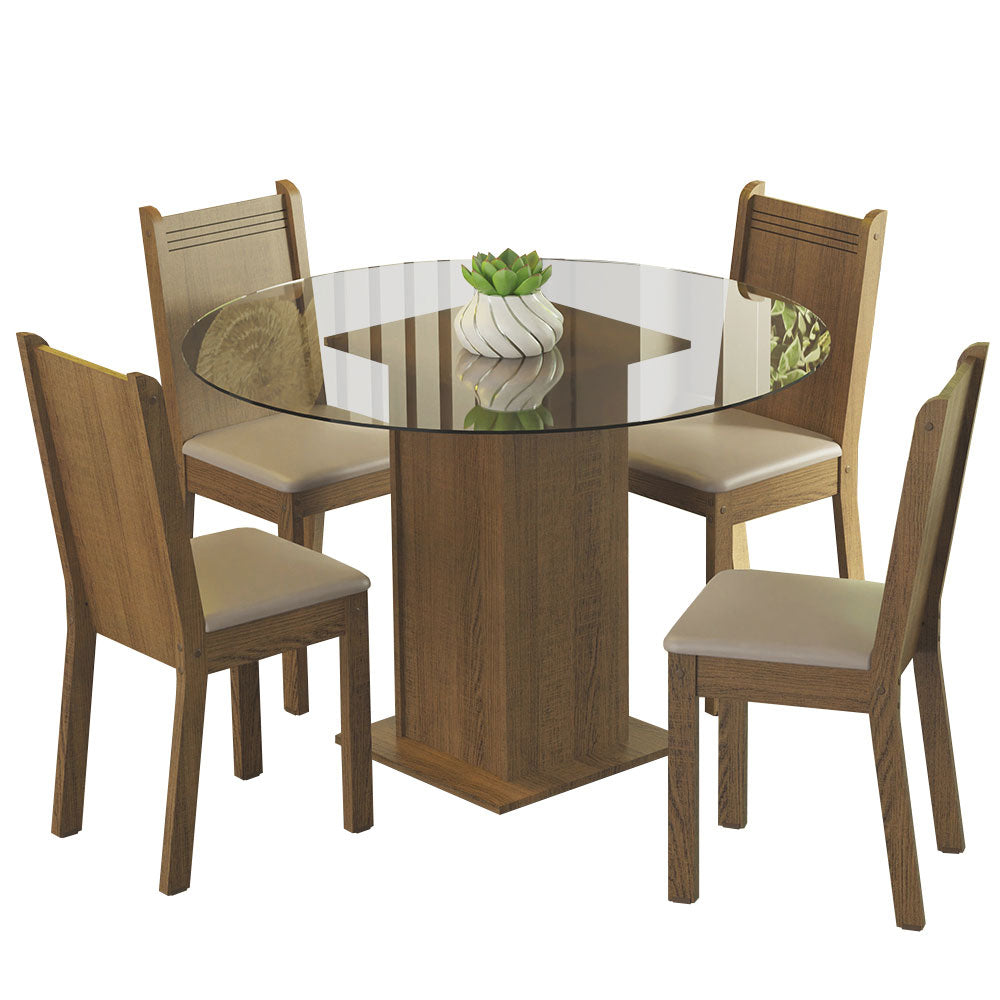 Juego de Comedor Débora con 4 Sillas - Encimera Redonda de Cristal