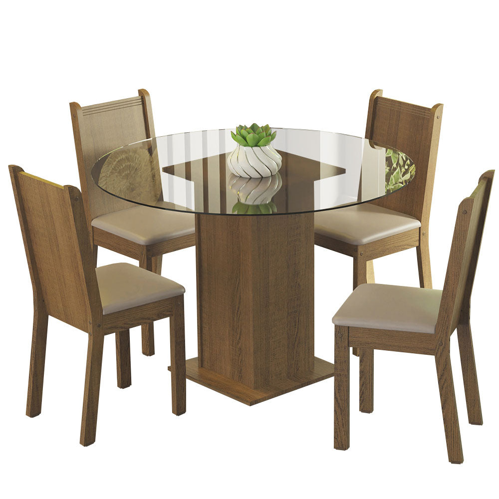 Juego de Comedor Débora con 4 Sillas - Encimera Redonda de Cristal