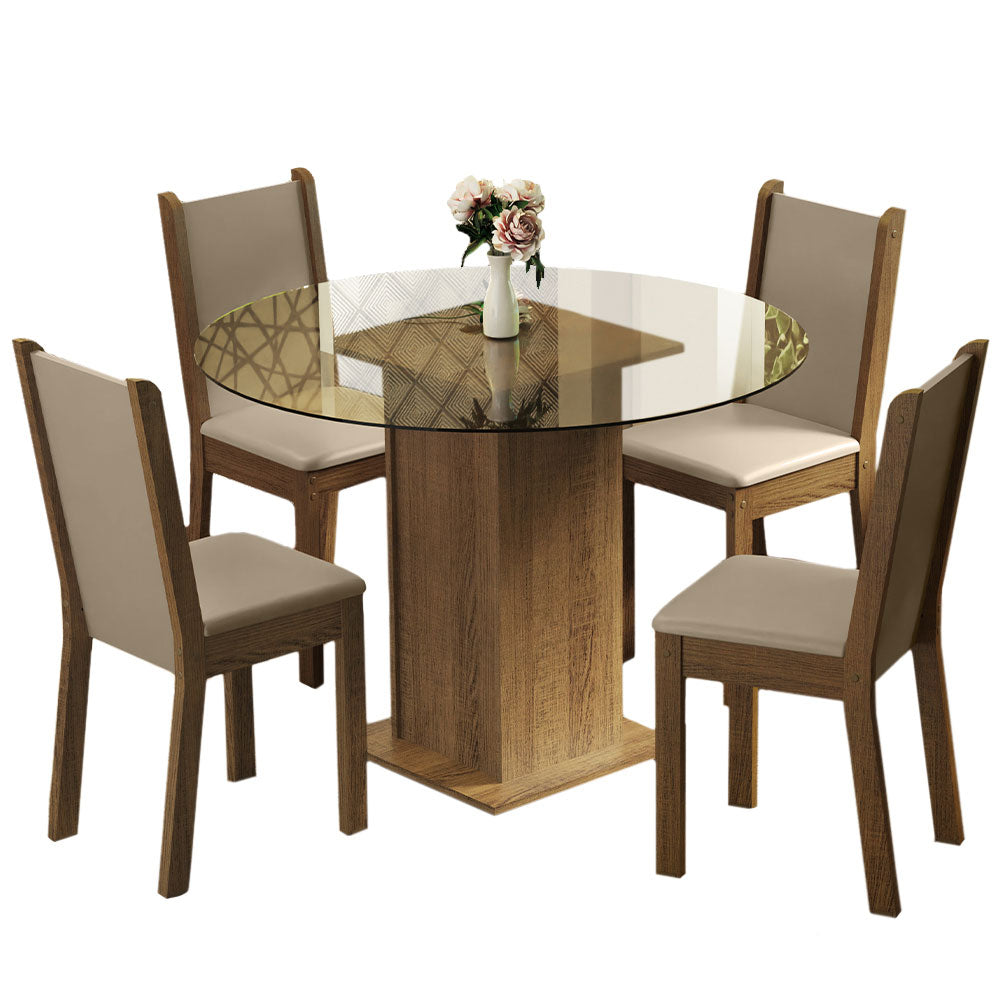 Juego de Comedor Nanda con 4 Sillas - Encimera Redonda de Cristal