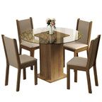 Juego de Comedor Nanda con 4 Sillas - Encimera Redonda de Cristal