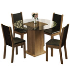 Juego de Comedor Nanda con 4 Sillas - Encimera Redonda de Cristal Marrón/Negro