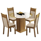 Juego de Comedor Beta con 4 Sillas - Encimera Redonda de Cristal Marrón/Beige Madesa