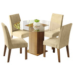 Juego de Comedor Mile con 4 Sillas - Encimera Redonda de Cristal Marrón/Imperial