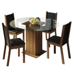 Juego de Comedor Madu con 4 Sillas - Encimera Redonda de Cristal Marrón/Negro
