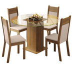 Juego de Comedor Ana con 4 Sillas - Encimera Redonda de Cristal Marrón/Beige
