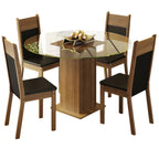 Juego de Comedor Ana con 4 Sillas - Encimera Redonda de Cristal Marrón/Negro