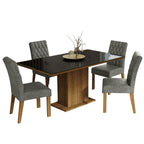 Juego de Comedor Marilia con 4 Sillas - Tablero de Madera y Cristal Marrón/Negro/Plateado