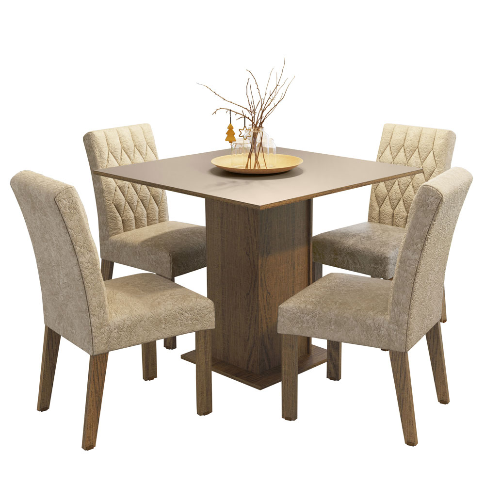 Juego de Comedor Livia con 4 Sillas Marrón/Crema/Imperial
