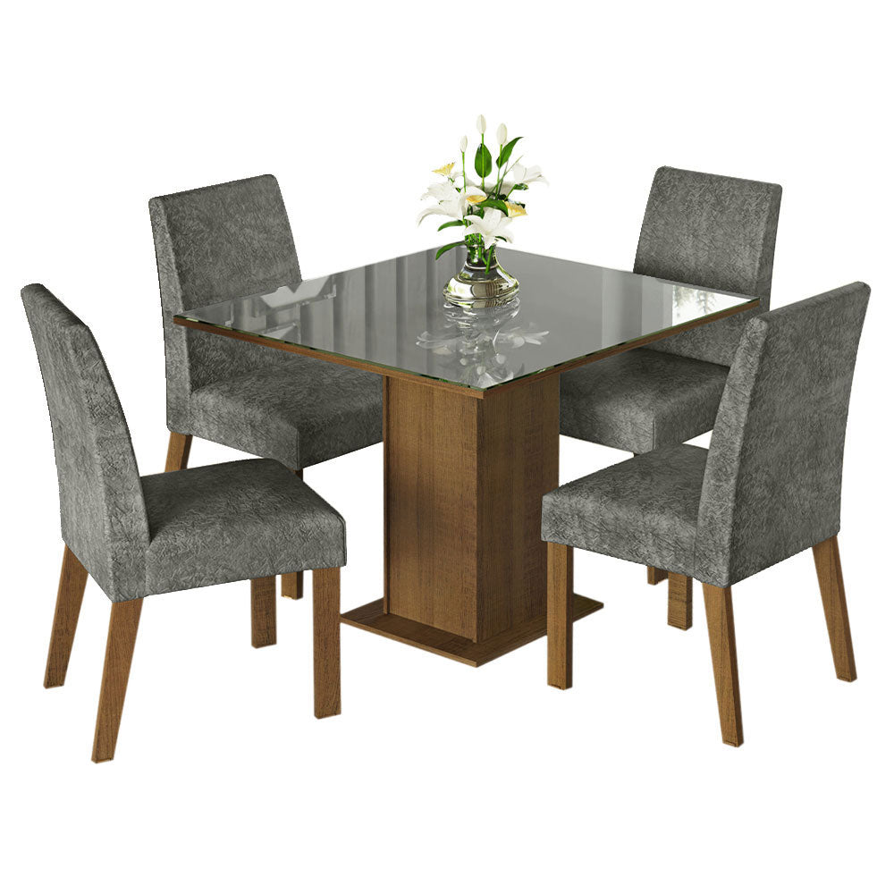 Juego de Comedor Anne con 4 Sillas - Tablero de Madera y Cristal