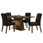 Juego de Comedor Aryeli con 4 Sillas - Tablero de Madera y Cubierta de Cristal Marrón/Negro/Oxford