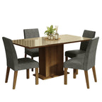 Juego de Comedor Avril con 4 Sillas - Tablero de Madera y Cubierta de Cristal Marrón/Crema/Plateado