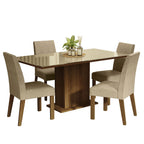 Juego de Comedor Avril con 4 Sillas - Tablero de Madera y Cubierta de Cristal Marrón/Crema/Imperial