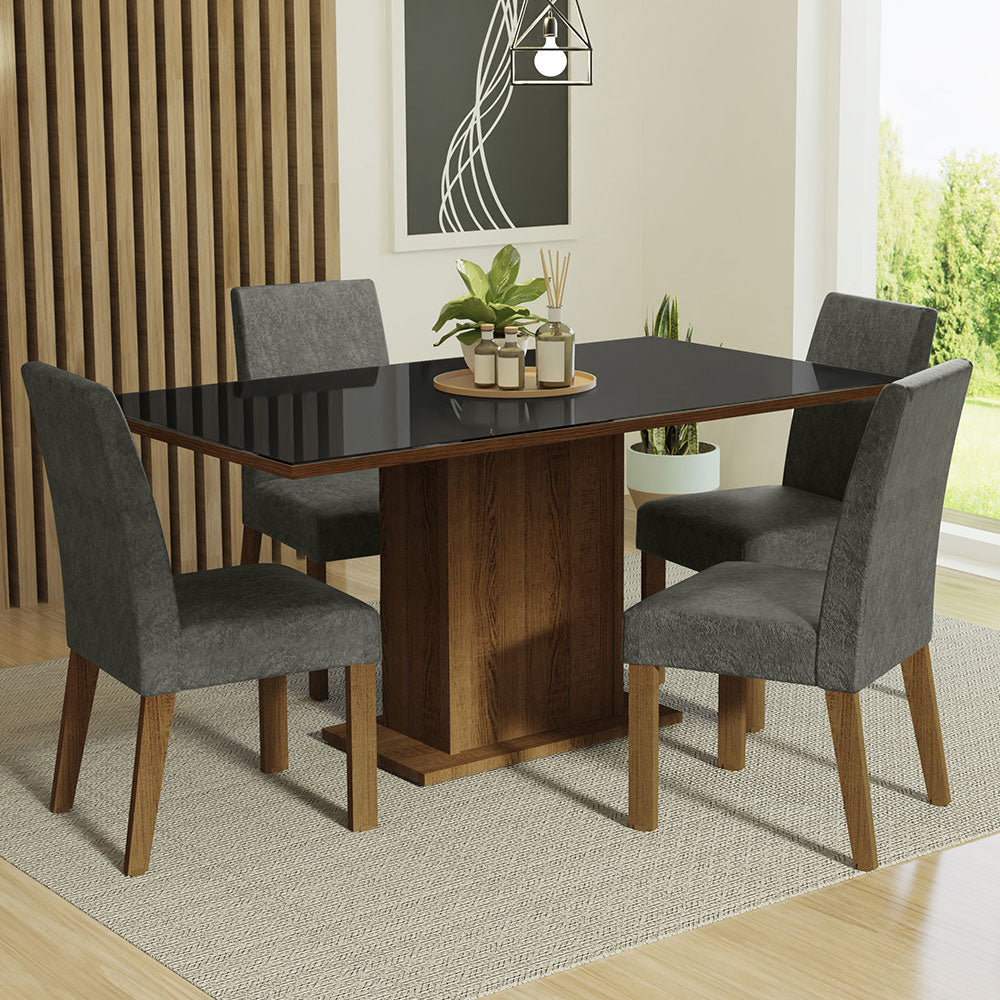 Juego de Comedor Avril con 4 Sillas - Tablero de Madera y Cristal