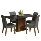 Juego de Comedor Avril con 4 Sillas - Tablero de Madera y Cubierta de Cristal Marrón/Negro/Plateado