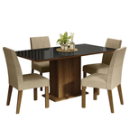 Juego de Comedor Avril con 4 Sillas - Tablero de Madera y Cubierta de Cristal Marrón/Negro/Imperial