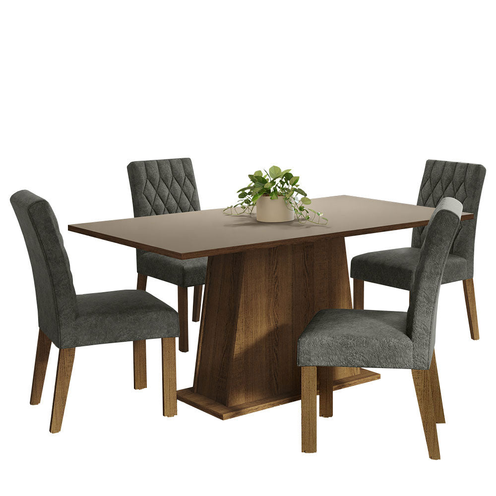 Juego de Comedor Ashley con 4 Sillas Marrón/Crema/Plateado