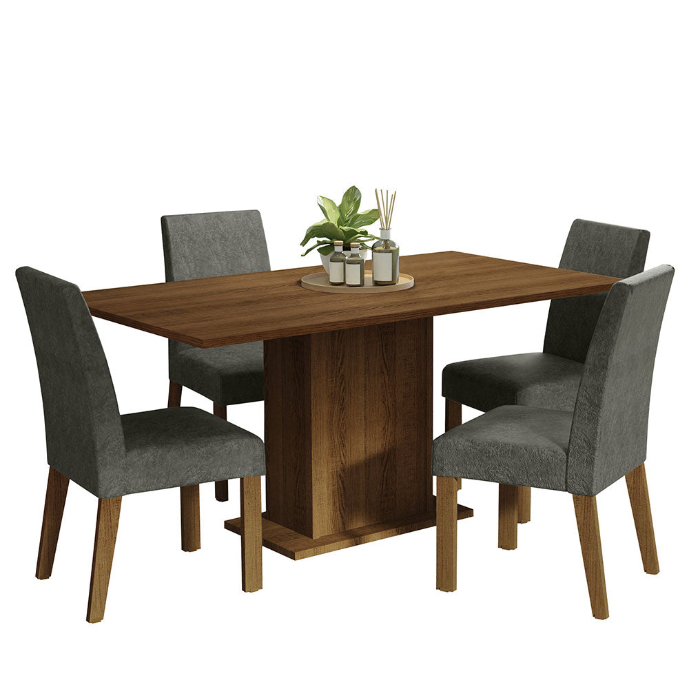 Juego de Comedor Keila con 4 Sillas Marrón/Plateado