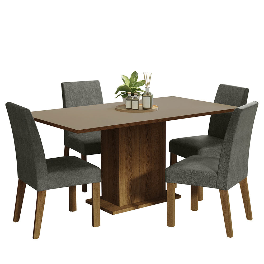 Juego de Comedor Keila con 4 Sillas Marrón/Crema/Plateado