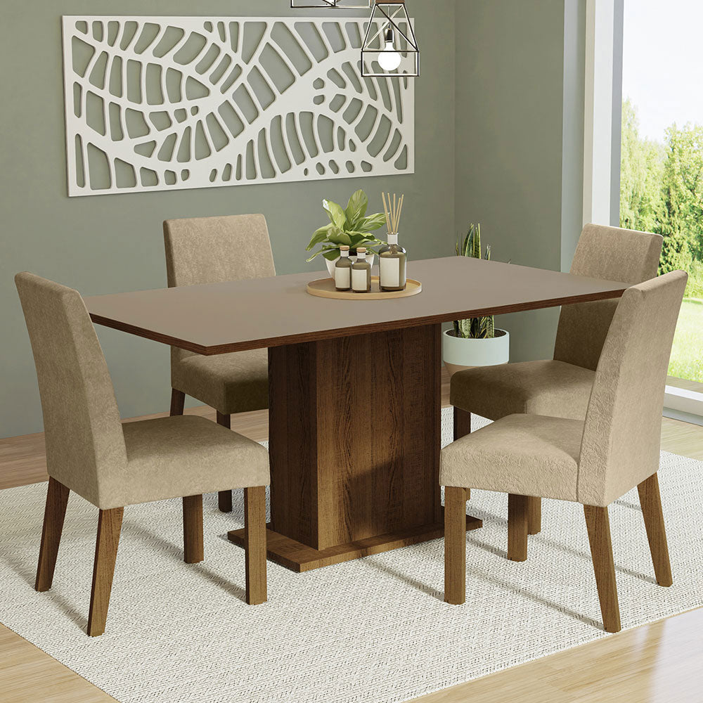 Juego de Comedor Keila con 4 Sillas Marrón/Crema/Imperial