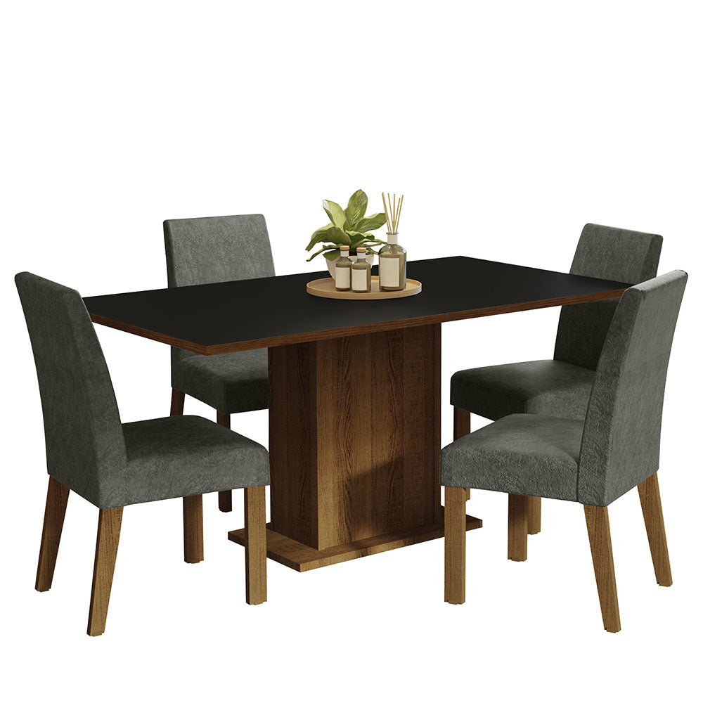 Juego de Comedor Keila con 4 Sillas Marrón/Negro/Plateado