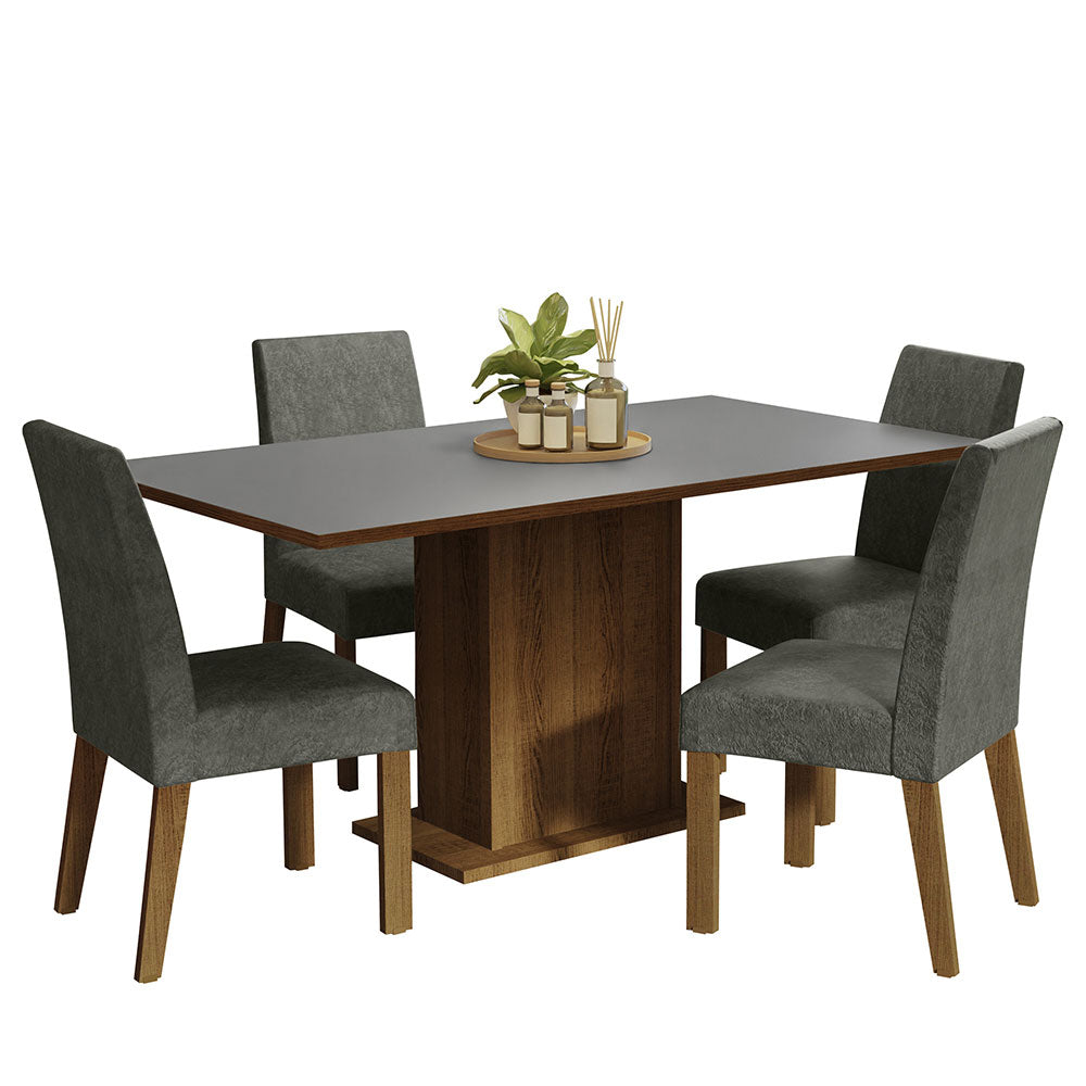Juego de Comedor Keila con 4 Sillas Marrón/Gris/Plateado