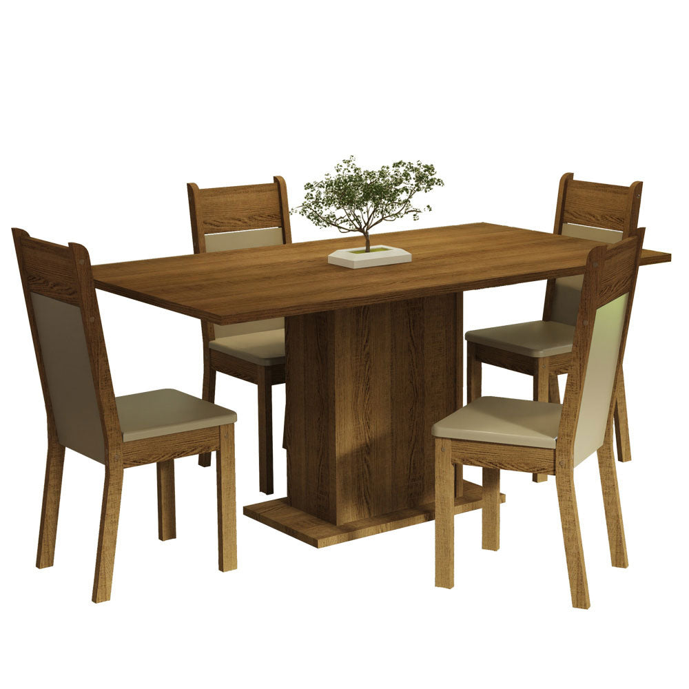 Juego de Comedor Elisa con 4 Sillas Marrón/Crema/Beige