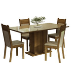 Juego de Comedor Greta con 4 Sillas - Tablero de Madera y Cubierta de Cristal Crema/Marrón/Beige