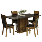 Juego de Comedor Greta con 4 Sillas - Tablero de Madera y Cubierta de Vidrio Negro/Marrón