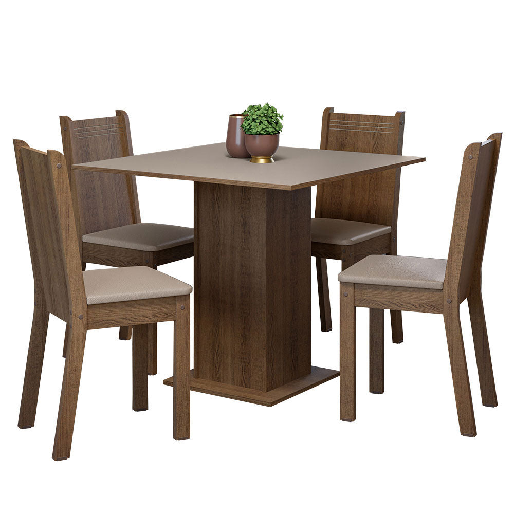 Juego de Comedor Samara Tablero Cuadrado de Madera con 4 Sillas Marrón/Crema/Beige Madesa