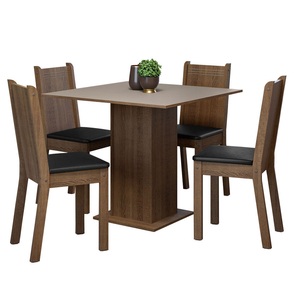 Juego de Comedor Samara con 4 Sillas Marrón/Crema/Negro