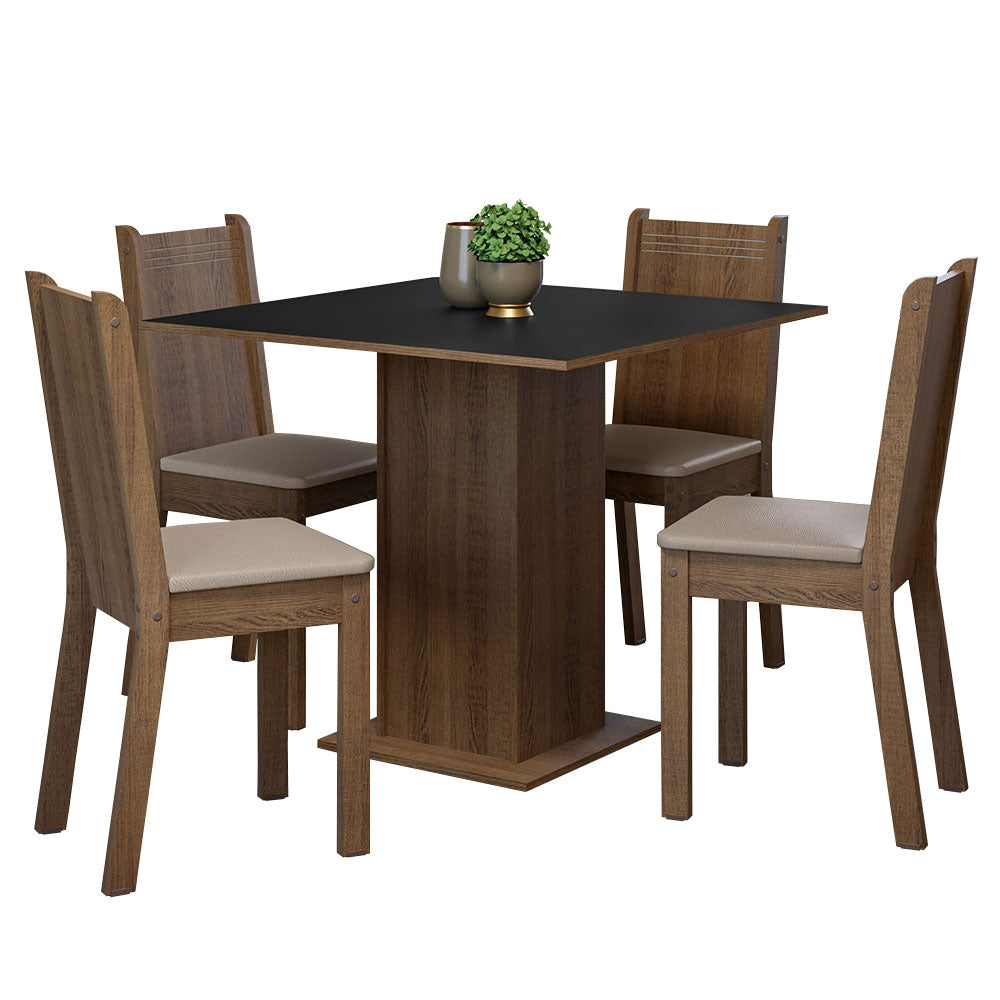 Juego de Comedor Samara con 4 Sillas Marrón/Negro/Beige
