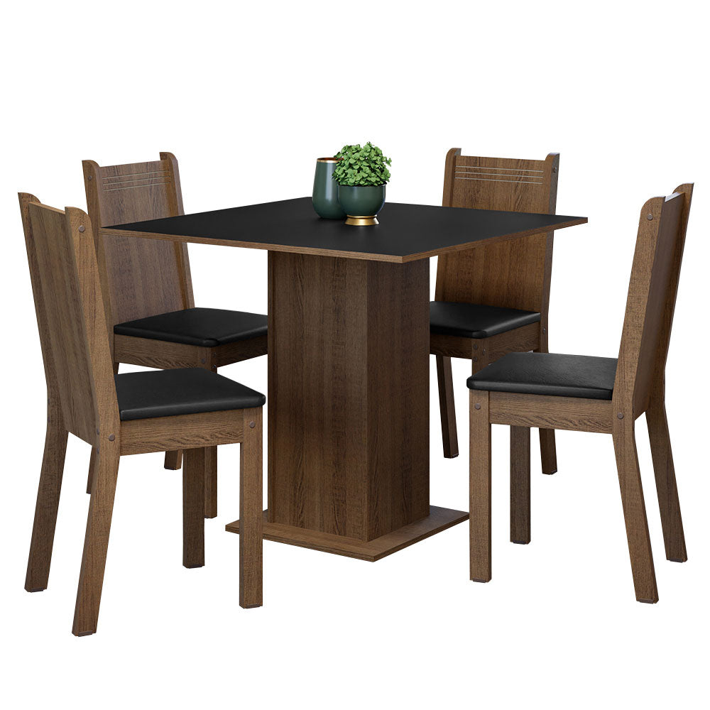 Juego de Comedor Samara con 4 Sillas Marrón/Negro