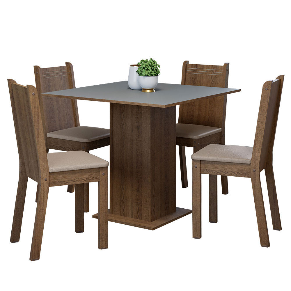 Juego de Comedor Samara con 4 Sillas Marrón/Gris/Beige