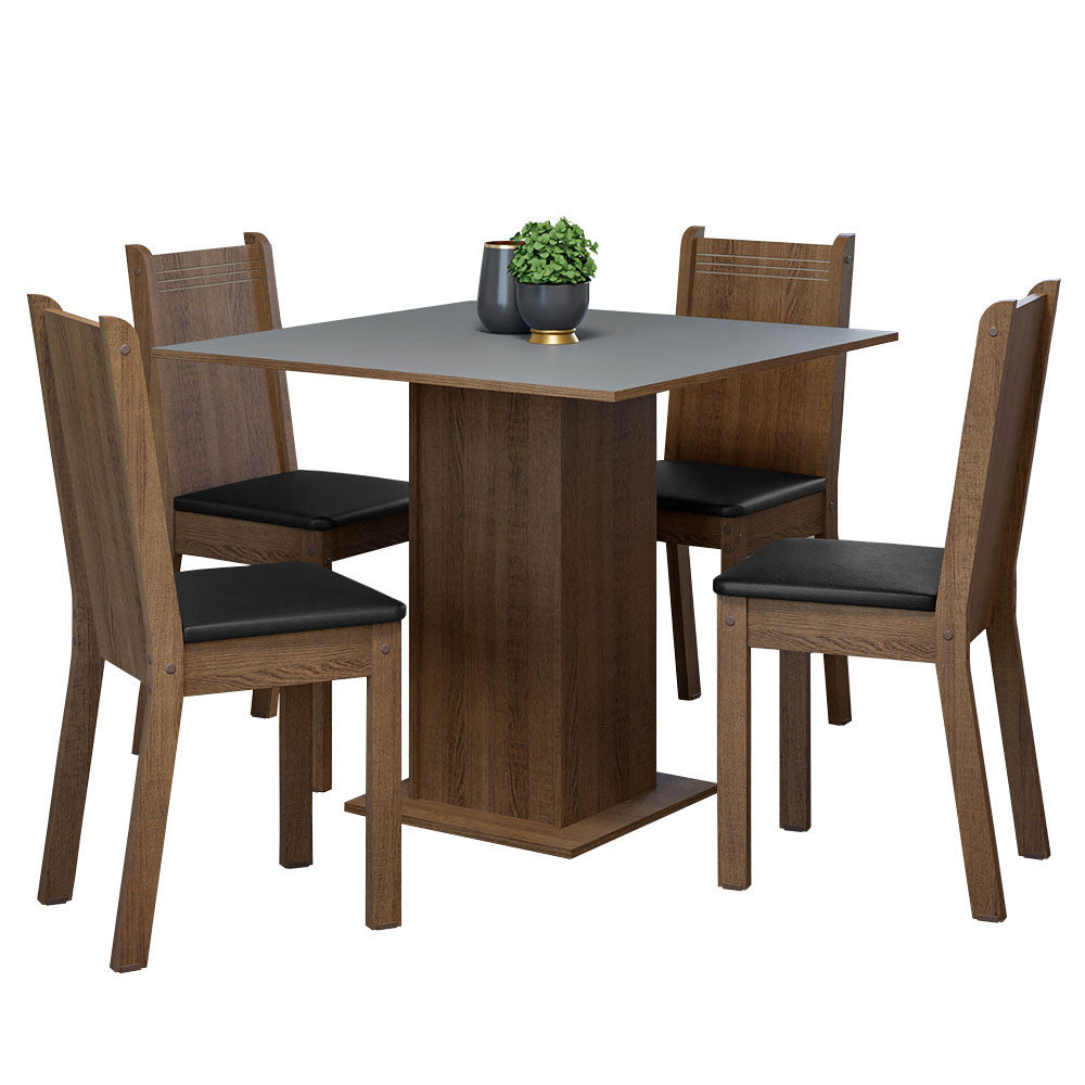Juego de Comedor Samara con 4 Sillas Marrón/Gris/Negro