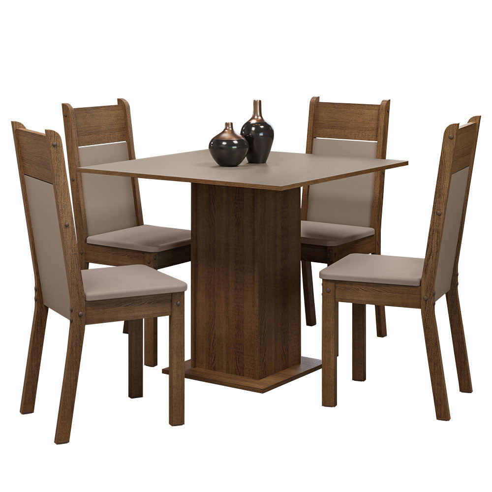 Juego de Comedor Claire con 4 Sillas Marrón/Crema/Beige