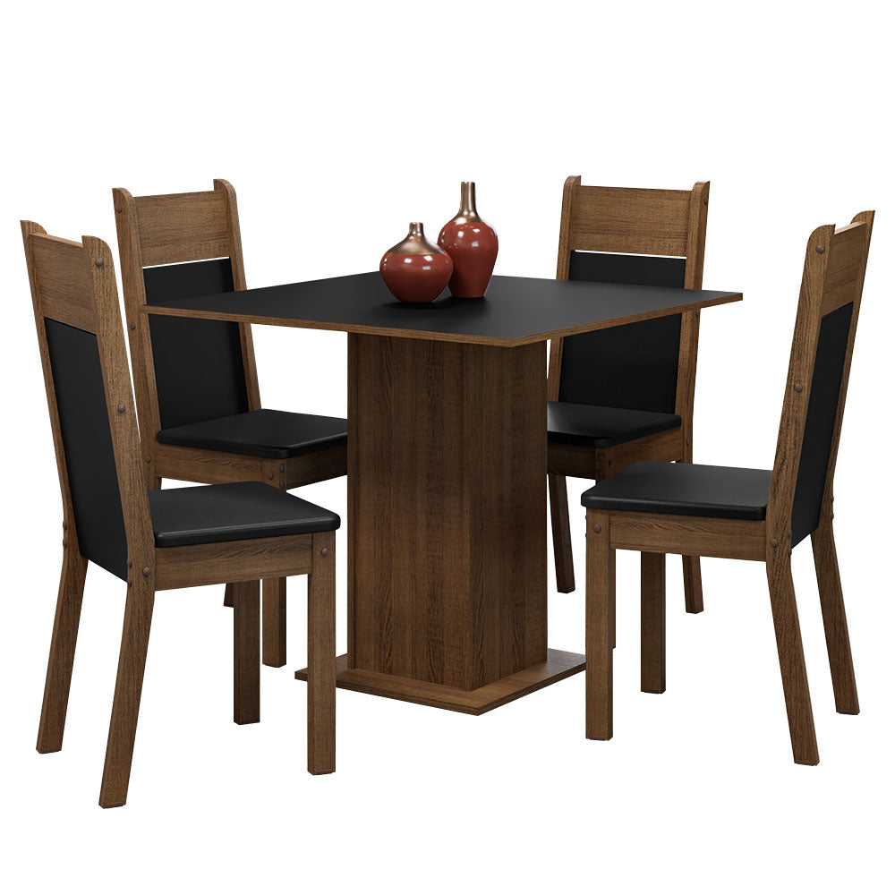 Juego de Comedor Claire con 4 Sillas Marrón/Negro/Sintético Negro