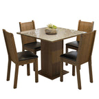 Juego de Comedor Perla con 4 Sillas - Tablero de Madera y Cubierta de Cristal Marrón/Crema/Negro