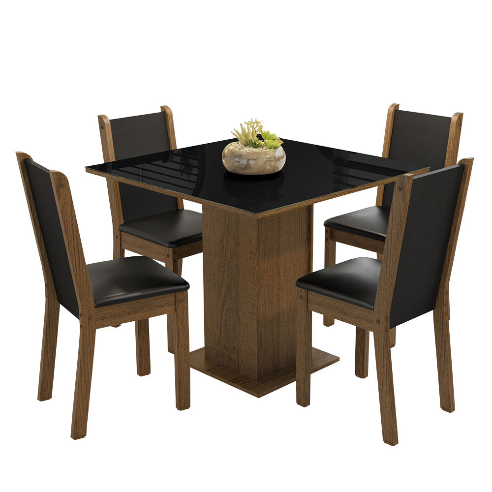 Juego de Comedor Tifani con 4 Sillas - Tablero de Madera y Cristal